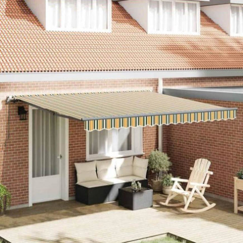 Retractable Awning Manual Green and yellow 400 x 300 cm Fabric 3330707