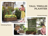 Raised Bed with Drainage Holes, Wood Planter with Trellis for Climbing Plants to Grow Vegetables, T3398P314199