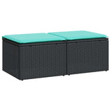 ZNTS 2 Piece Garden Sofa Set with Cushions Black Poly Rattan Acacia 3328660