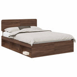 Bed Frame with Headboard Brown Oak 140 x 200 cm Solid Pine Wood 3412075