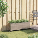 ZNTS Garden Planter with Wheels and 3 Pots Grey 107x32x38 cm Poly Rattan 366421