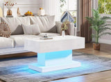 High-gloss Coffee Table with 2 drawers, LED lights, Modern Centre Table, Sofa Side Table, Tea Table N605P374205W