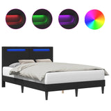 Bed Frame with LED Strip Lights Black 135 x 190 cm Faux Leather 42028039