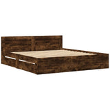 Bed Frame with Headboard without Mattress Smoked Oak 180x200 cm Super King 3295545