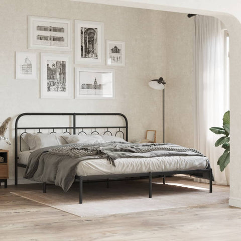 Metal Bed Frame without Mattress with Headboard Black 180x200cm 377121