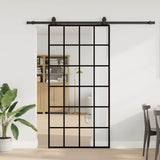 Sliding Door with Hardware Set Black 102x205 cm ESG Glass 3375935