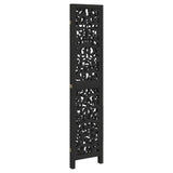 Room Divider 3 Panels Black Solid Wood Paulownia 358750