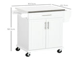 Wooden Kitchen Island on Wheels, Serving Cart Storage Trolley with Stainless Steel Top, Drawer, Side T3398P342215