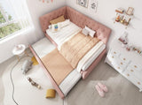 Upholstered Bed Daybed with Pull-Out Bed, 3FT Single Sofa Bed 90 x 190 cm, Ottoman Bed Trundle Beds N601P377081P