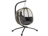 Outdoor Swing Chair with Thick Padded Cushion, Patio Hanging Egg Chair with Metal Stand, Foldable T3398P317709