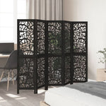 Room Divider 5 Panels Black Solid Wood Paulownia 358757