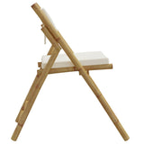 4 Piece Folding Bistro Chairs with Cream White Cushions Bamboo 3208923