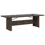 Garden Table with Glass Top Brown 240x90x75 cm Poly Rattan 365598