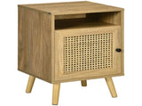 Bedside Table with Rattan Element, Side End Table with Shelf and Cupboard, 39cmx35cmx60cm, Set of 2, T3398P330465