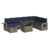 9 Piece Garden Sofa Set with Cushions Grey Poly Rattan Acacia 3327881