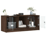 TV Cabinet with Glass Doors Brown Oak 102x37x42 cm 836412