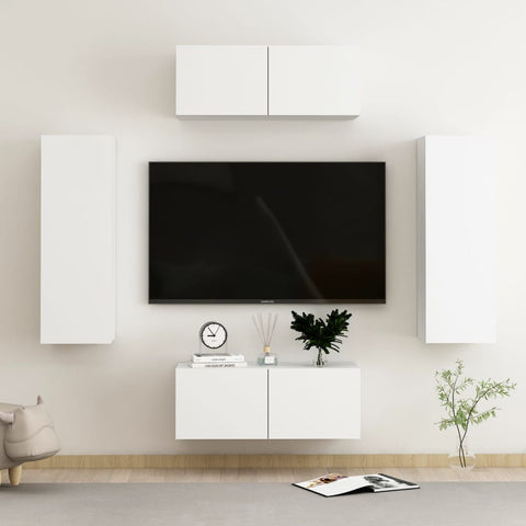 4 Piece TV Cabinet Set White Engineered Wood 3078666