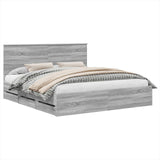 Bed Frame with Drawer Grey Sonoma 200 x 200 cm Engineer Wood 3409431