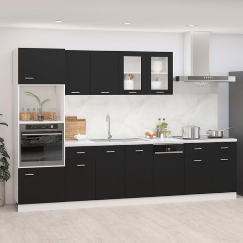 ZNTS 7 Piece Kitchen Cabinet Set Black Engineered Wood 3067624