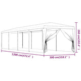 Party Tent with 10 Mesh Sidewalls Blue 3x12 m HDPE 319247