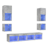 8 Piece TV Wall Units with LED Concrete Grey Engineered Wood 3216593