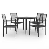 Dining Set Black Glass, Powder-Coated Steel, PVC Hollow Rattan 3060256