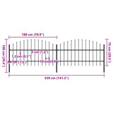 Garden Fence with Spear Top Steel 359x100 cm Black 277713