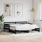 ZNTS Daybed with Trundle Black 90x200 cm Solid Wood Pine 836149