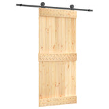 Sliding Door Natural and Black 90 x 210 cm Solid Pine Wood 3444974
