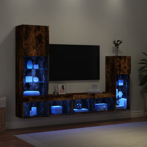 4 Piece TV Wall Units with LED Smoked Oak Engineered Wood 3216651