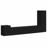 TV Cabinet Set Wall-mounted 3 pcs Black Engineered Wood 3409016