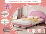 3ft Single Upholstered Bed with LED Adjustable Cute Cloud Headboard, Soft Velvet Bed Frame with N652P241968P