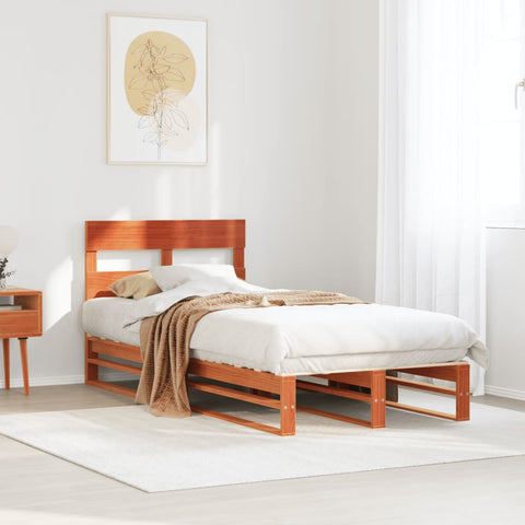 ZNTS Bed Frame without Mattress Wax Brown 90x200 cm Solid Wood Pine 850796