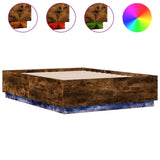 Bed Frame with LED without Mattress Smoked Oak 135x190 cm Double 3209650