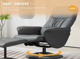 Swivel Recliner Chair with Footstool, PU Leather Armchair and Ottoman with High Back and Round Base T3398P342946