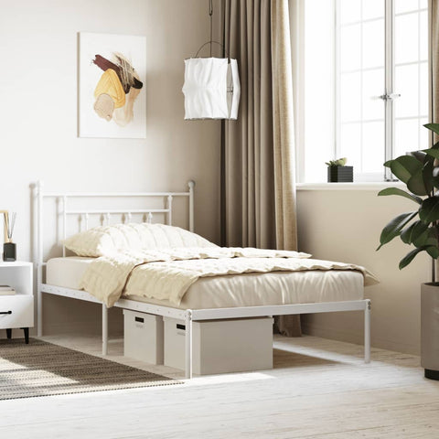 Metal Bed Frame without Mattress with Headboard White 107x203cm 353582