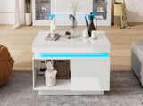 High Glossy LED Coffee Table with Drawer Storage, Wooden Centre Table with RGB Led Lights Rectangle N605P272209W