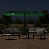 Double-Head Garden Parasol with LEDs Green 449x265 cm 362954