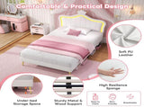 3ft Single Upholstered Bed with LED Adjustable Crown Shape Headboard, PU Leather Bed Frame with N652P265845W