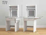 Small Vanity Desk with Mirror LED Lights, Compact Dressing Table with Drop Leaf, Open Shelves T3398P378102