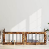 Dog Gate with Stands 4 pcs Smoked Oak 100 x 60 cm 892117