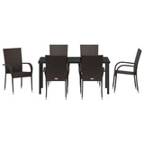 Garden Dining Set 7 pcs Brown Powder-Coated Steel 3379398