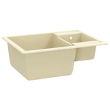 Kitchen Sink with Overflow Hole Double Basins Beige Granite 147087