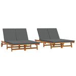 ZNTS Double Sun Lounger with Wheels and Cushion - Solid Acacia Wood 3325189