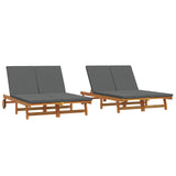 ZNTS Double Sun Lounger with Wheels and Cushion - Solid Acacia Wood 3325189