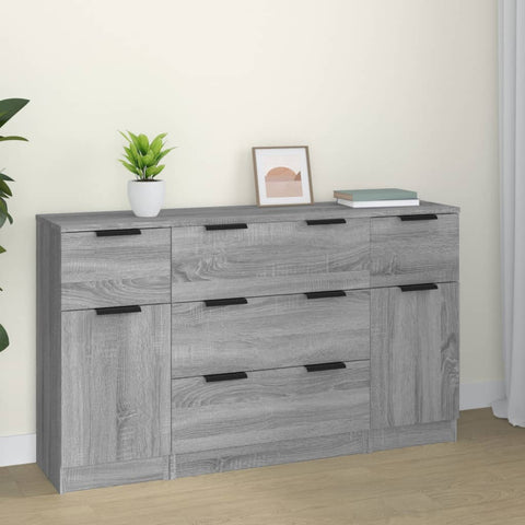 3 Piece Sideboard Set Grey Sonoma Engineered Wood 3115826