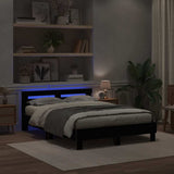 Bed Frame with LED Black Oak 140 x 200 cm Engineered Wood 3333947