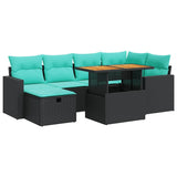 7 Piece Garden Sofa Set with Cushions Brown Poly Rattan Acacia 3328002