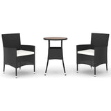 3 Piece Garden Bistro Set with Cushions Black Poly Rattan 3187436