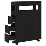 Bathroom Furniture Set with Wheel Black Oak 65 x 23 x 87 cm 869072
